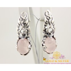 Серебряные серьги "Венеция" розовый кварц 2442рк